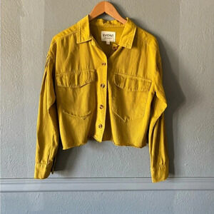 Evidnt | citrine | yellow | crop | raw hem | button | lightweight | jacket | s